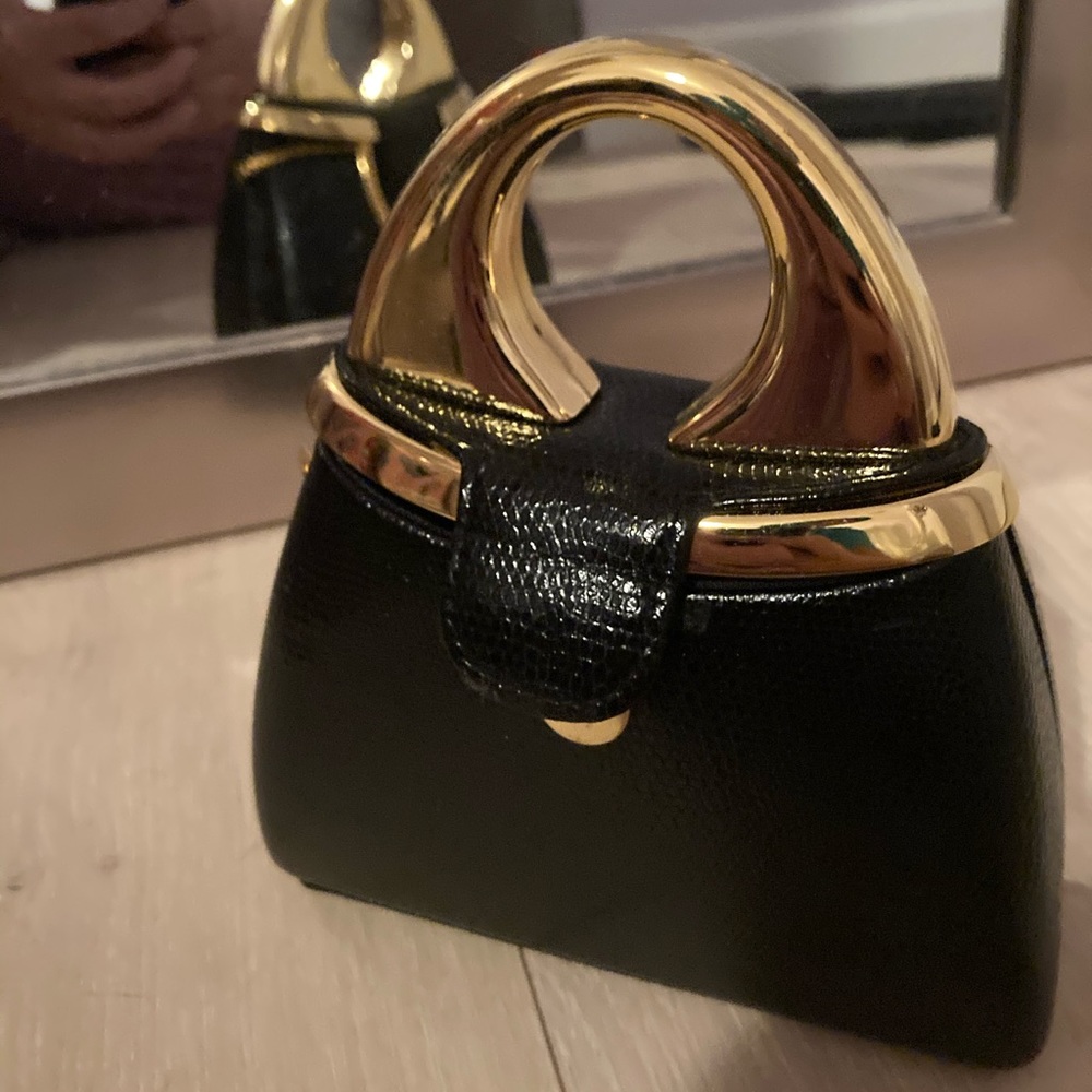Vintage Mini Handbag w/Gold Top Handle & Chain